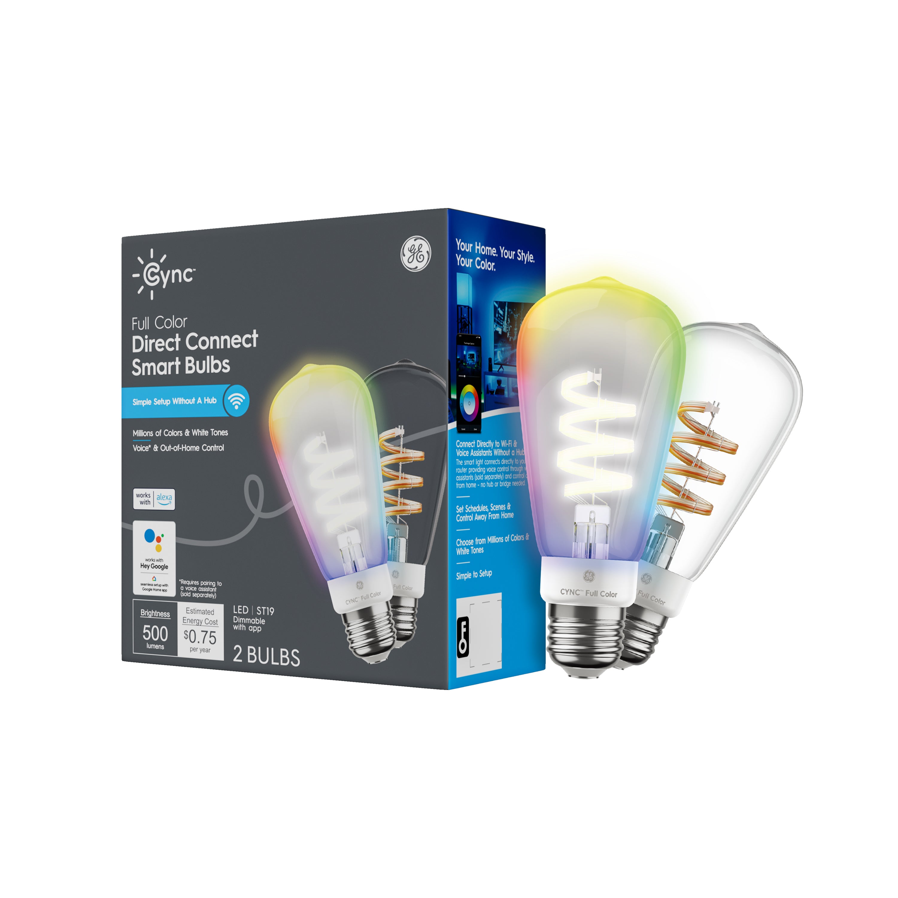 GE Cync Decorative Full Color Smart LED Smart Bulbs (2-Pack)